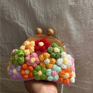 Floral Crochet Clutch Bag in Multicolor